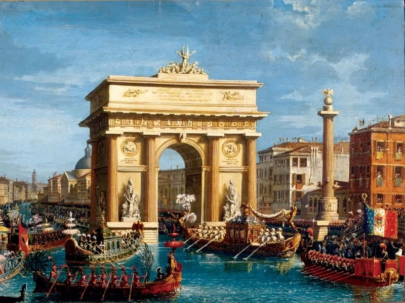 Ingresso in città di Napoleone Bonaparte - arco trionfale posticcio, davanti alla chiesa di Santa Lucia, dettaglio